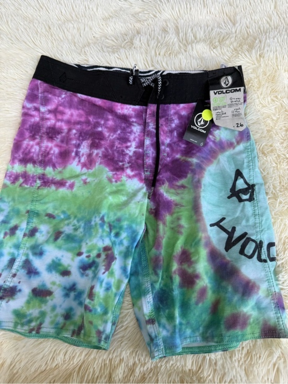 Volcom Tie-Dye Swim Shorts in Purple, Teal & Black